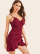 Solid Surplice Front Ruffle Hem Cami Dress