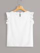 Keyhole Back Ruffle Armhole Scallop Trim Top