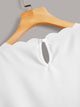 Keyhole Back Ruffle Armhole Scallop Trim Top