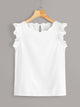 Keyhole Back Ruffle Armhole Scallop Trim Top