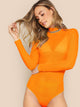 Mock Neck Sheer Mesh Bodysuit