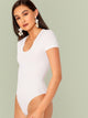 Notch Neck Rib-knit Fitted Bodysuit