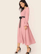 Frill Trim Shirred Front Belted Dress