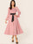 Frill Trim Shirred Front Belted Dress