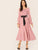Frill Trim Shirred Front Belted Dress