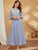 Striped Embroidered Detail Flounce Sleeve Dress