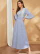 Striped Embroidered Detail Flounce Sleeve Dress
