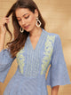 Striped Embroidered Detail Flounce Sleeve Dress