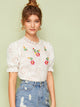 Guipure Lace Neck Embroidery Front Schiffy Top
