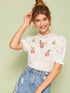 Guipure Lace Neck Embroidery Front Schiffy Top
