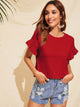 Lace Trim Flounce Sleeve Solid Tee