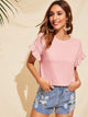 Lace Trim Flounce Sleeve Solid Tee