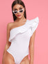 One Shoulder Ruffle Trim Bodysuit
