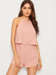 Split Back Blouson Halter Romper