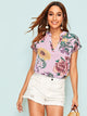 V Neck Striped & Floral Print Top