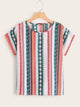 Striped & Geo Print Cap Sleeve Blouse