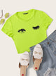 Wink Eyes Print Crop Tee