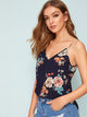 Double V-Neck Floral Print Cami Top