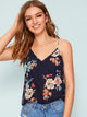 Double V-Neck Floral Print Cami Top