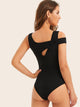 Solid Asymmetrical Neck Skinny Bodysuit