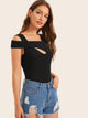 Solid Asymmetrical Neck Skinny Bodysuit