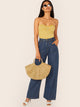Ruched Front Rib-knit Striped Tube Bodysuit