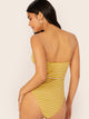 Ruched Front Rib-knit Striped Tube Bodysuit