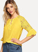 Tie Neck Guipure Lace Sleeve Top