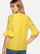 Tie Neck Guipure Lace Sleeve Top