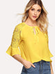 Tie Neck Guipure Lace Sleeve Top