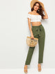 Self Belted Pleated Detail Tapered Pants