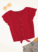 Ruffle Armhole Knot Hem Rib-knit Tee