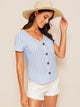 Striped Print Button Front Pocket Patch Top
