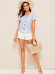 Striped Print Button Front Pocket Patch Top
