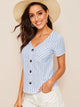 Striped Print Button Front Pocket Patch Top