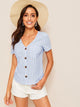 Striped Print Button Front Pocket Patch Top