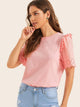 Eyelet Embroidered Sleeve Frill Trim Tee