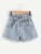 Self Belted Rolled Hem Denim Shorts