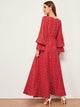 Heart Print Flounce Sleeve Square Neck Maxi Dress