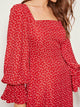Heart Print Flounce Sleeve Square Neck Maxi Dress