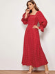 Heart Print Flounce Sleeve Square Neck Maxi Dress