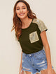 Contrast Sequins Pocket Tee