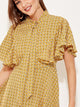 Geo Print Tie Neck Flutter Sleeve Dress