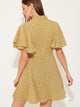 Geo Print Tie Neck Flutter Sleeve Dress