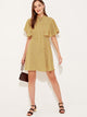 Geo Print Tie Neck Flutter Sleeve Dress