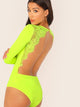 Lace Contrast Backless Skinny Bodysuit