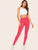 Neon Pink Wide Waistband Contrast Topstitching Leggings