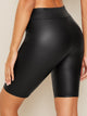 Wide Band Waist Leather Look Leggings Shorts
