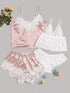 Eyelash Lace Satin Lingerie Set 4pack