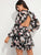 Frill Plunging Neck Backless Ruffle Hem Floral Print Dress